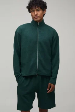 Ensemble De Jogging Court À Col Cheminée Avec Fermeture Éclair Double Curseur Et Coupe Oversize Côtelée