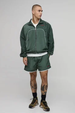 boohooMAN Ensemble De Jogging Court À Double Zip Col Montant Avec Broderies Sur Les Coutures Coupe Ample<Homme Survêtements