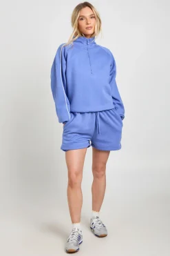 Ensemble De Jogging Court Petite Sweat À Demi-zip Avec Détails Passepoilés