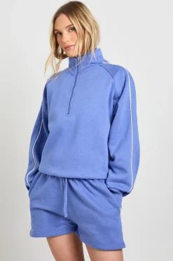Ensemble De Jogging Court Petite Sweat À Demi-zip Avec Détails Passepoilés