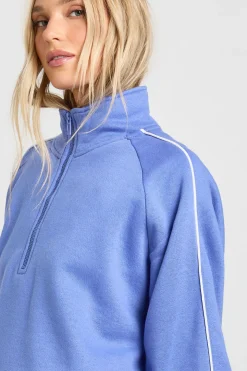 Ensemble De Jogging Court Petite Sweat À Demi-zip Avec Détails Passepoilés