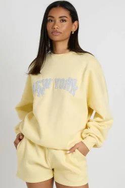 boohoo Ensemble De Jogging Court Sweat-shirt Col Rond Applique Nœud New York<Femme Survêtements|Survêtements