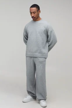 boohooMAN Ensemble De Jogging En Maille Bouclette Décontracté Avec Logo<Homme Jogging|Maille