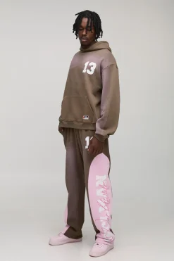 Ensemble de Jogging Grande Taille Sweat à Casynthétiqueche Oversize Boxy Délavage Spray Imprimé 13 & Jogging Baggy à Panneaux