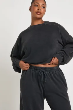 Ensemble De Jogging Grande Taille À Jambe Droite Avec Détails Côtelés Effet Délavé