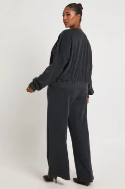 Ensemble De Jogging Grande Taille À Jambe Droite Avec Détails Côtelés Effet Délavé
