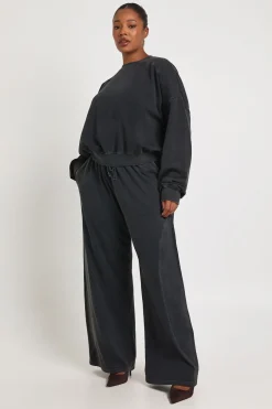 Ensemble De Jogging Grande Taille À Jambe Droite Avec Détails Côtelés Effet Délavé
