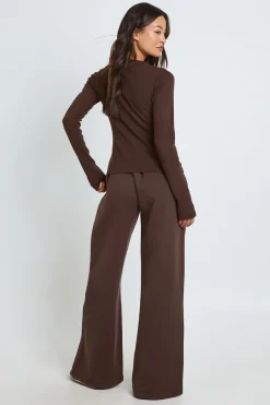 boohoo Ensemble De Jogging Haut Côtelé À Manches Longues Avec Boutonnage Tall<Femme Survêtements|Survêtements