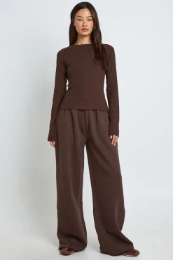 boohoo Ensemble De Jogging Haut Côtelé À Manches Longues Avec Boutonnage Tall<Femme Survêtements|Survêtements