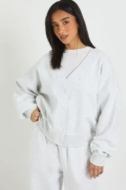 Ensemble de Jogging Petite avec Cardigan Boutonné et Pantalon Droit