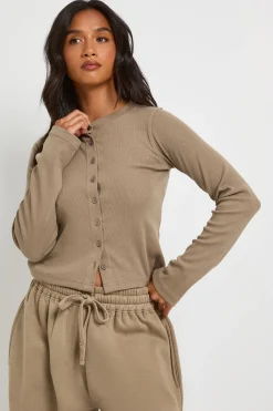 boohoo Ensemble De Jogging Petite Côtelé Avec Haut À Manches Longues Boutonné<Femme Survêtements|Survêtements