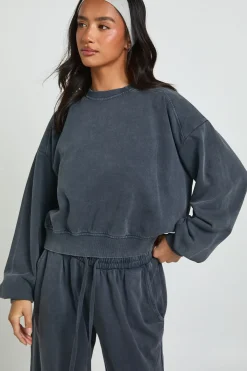 boohoo Ensemble De Jogging Petite À Jambe Droite Avec Détails Côtelés Effet Délavé<Femme Survêtements|Survêtements