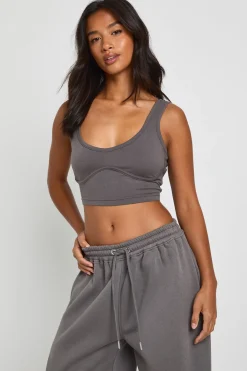 Ensemble de Jogging 3 Pièces à Casynthétiqueche avec Crop Top à Détails de Coutures Petite