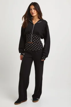 Ensemble De Jogging À Pois Contrastés Avec Ourlet Profond Et Taille Repliable