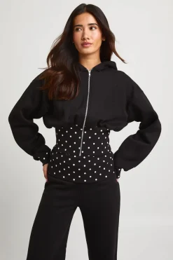 Ensemble De Jogging À Pois Contrastés Avec Ourlet Profond Et Taille Repliable