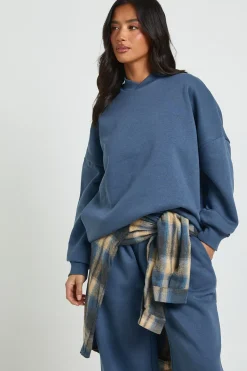 Ensemble De Jogging Sweat À Détail D'encolure Et Pantalon Large Petite Taille