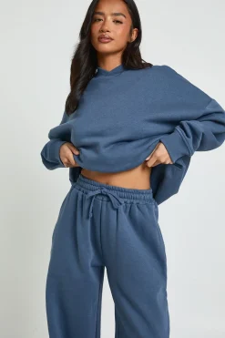 Ensemble De Jogging Sweat À Détail D'encolure Et Pantalon Large Petite Taille