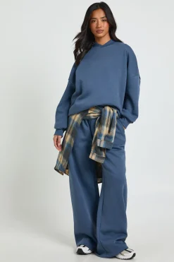 Ensemble De Jogging Sweat À Détail D'encolure Et Pantalon Large Petite Taille