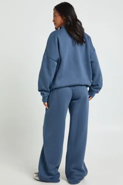 Ensemble De Jogging Sweat À Détail D'encolure Et Pantalon Large Petite Taille