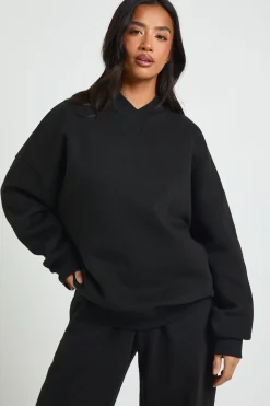 Ensemble De Jogging Sweat À Détail D'encolure Et Pantalon Large Petite Taille