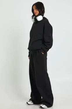 Ensemble De Jogging Sweat À Détail D'encolure Et Pantalon Large Petite Taille