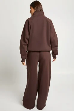 boohoo Ensemble de Jogging Sweat-shirt Demi-Zip Détail Passepoil<Femme Looks Chocolat|Survêtements