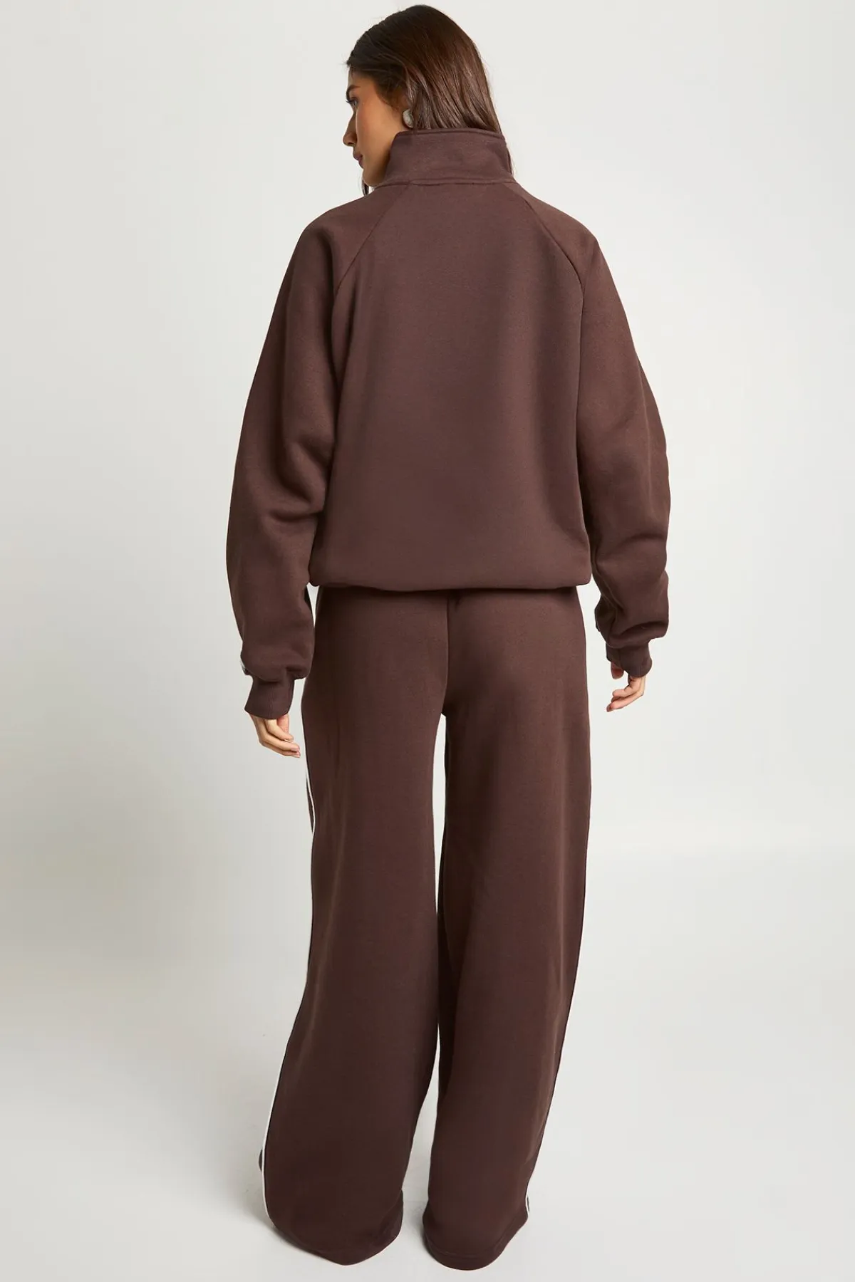 boohoo Ensemble de Jogging Sweat-shirt Demi-Zip Détail Passepoil<Femme Looks Chocolat|Survêtements