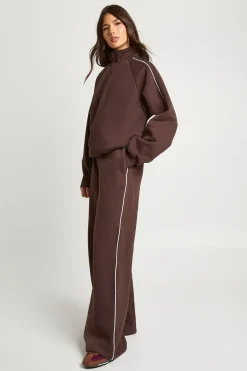boohoo Ensemble de Jogging Sweat-shirt Demi-Zip Détail Passepoil<Femme Looks Chocolat|Survêtements