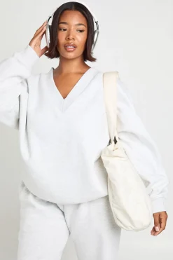 Ensemble de Jogging Sweat-shirt Universitaire Col V Grande Taille