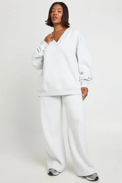 Ensemble de Jogging Sweat-shirt Universitaire Col V Grande Taille