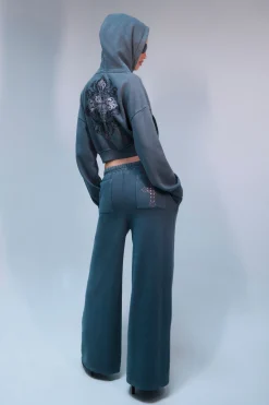 boohoo Ensemble De Jogging Zippé Effet Délavé À Croix Cloutée<Femme Survêtements|Survêtements