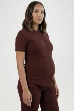 Ensemble De Maternité Cardigan Boutonné En Maille Douce Et Pantalon À Jambes Larges