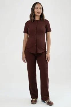Ensemble De Maternité Cardigan Boutonné En Maille Douce Et Pantalon À Jambes Larges