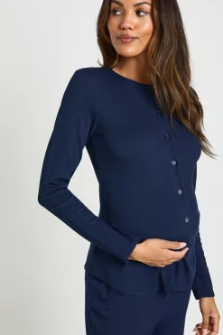 Ensemble de Maternité Cardigan Boutonné en Maille Douce & Pantalon Large