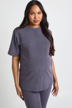 boohoo Ensemble De Maternité Coordonné Haut Oversize Et Pantalon Évasé Côtelés Bicolores<Femme Ensembles