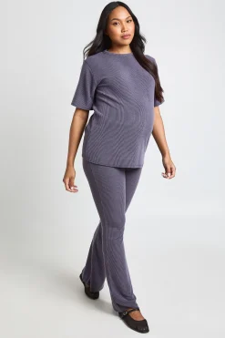 boohoo Ensemble De Maternité Coordonné Haut Oversize Et Pantalon Évasé Côtelés Bicolores<Femme Ensembles