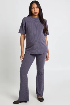 boohoo Ensemble De Maternité Coordonné Haut Oversize Et Pantalon Évasé Côtelés Bicolores<Femme Ensembles