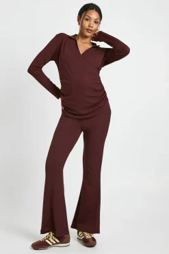 Ensemble De Maternité Côtelé Haut Cache-cœur Et Pantalon