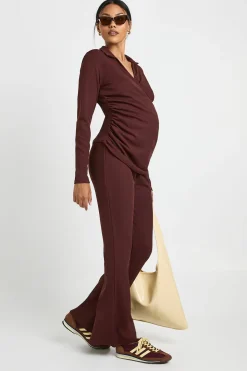 Ensemble De Maternité Côtelé Haut Cache-cœur Et Pantalon