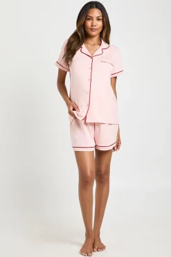 Ensemble De Maternité En Jersey À Manches Courtes Et Short Avec Passepoil