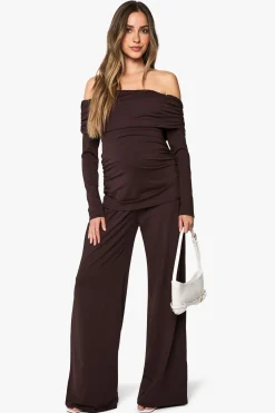 Ensemble de maternité : haut bandeau froncé et pantalon à jambes larges