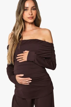 Ensemble de maternité : haut bandeau froncé et pantalon à jambes larges