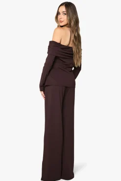 Ensemble de maternité : haut bandeau froncé et pantalon à jambes larges