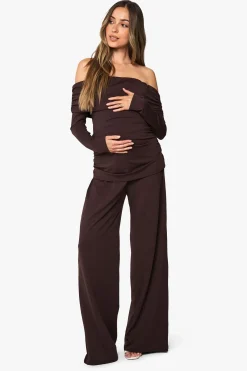 Ensemble de maternité : haut bandeau froncé et pantalon à jambes larges