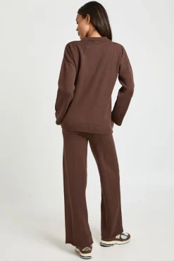 boohoo Ensemble de Maternité Synthétiquell à Col Boutonné et Pantalon Droit Coordonné<Femme Looks Chocolat|Ensembles