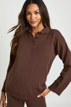 boohoo Ensemble de Maternité Synthétiquell à Col Boutonné et Pantalon Droit Coordonné<Femme Looks Chocolat|Ensembles