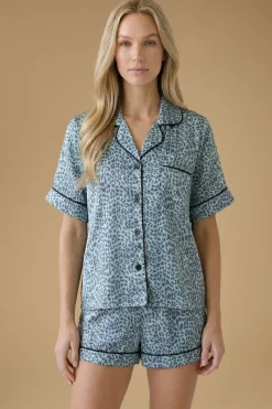 Ensemble de nuit en satin imprimé à manches courtes