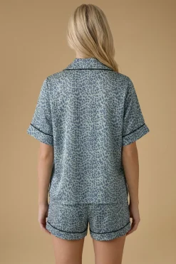 Ensemble de nuit en satin imprimé à manches courtes