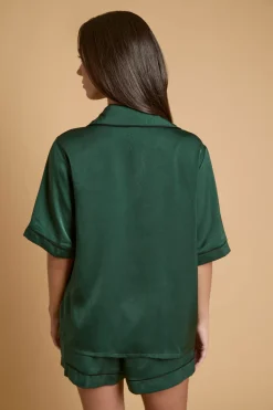 Ensemble De Nuit En Satin Uni À Manches Courtes
