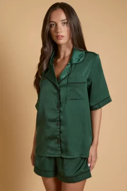 Ensemble De Nuit En Satin Uni À Manches Courtes